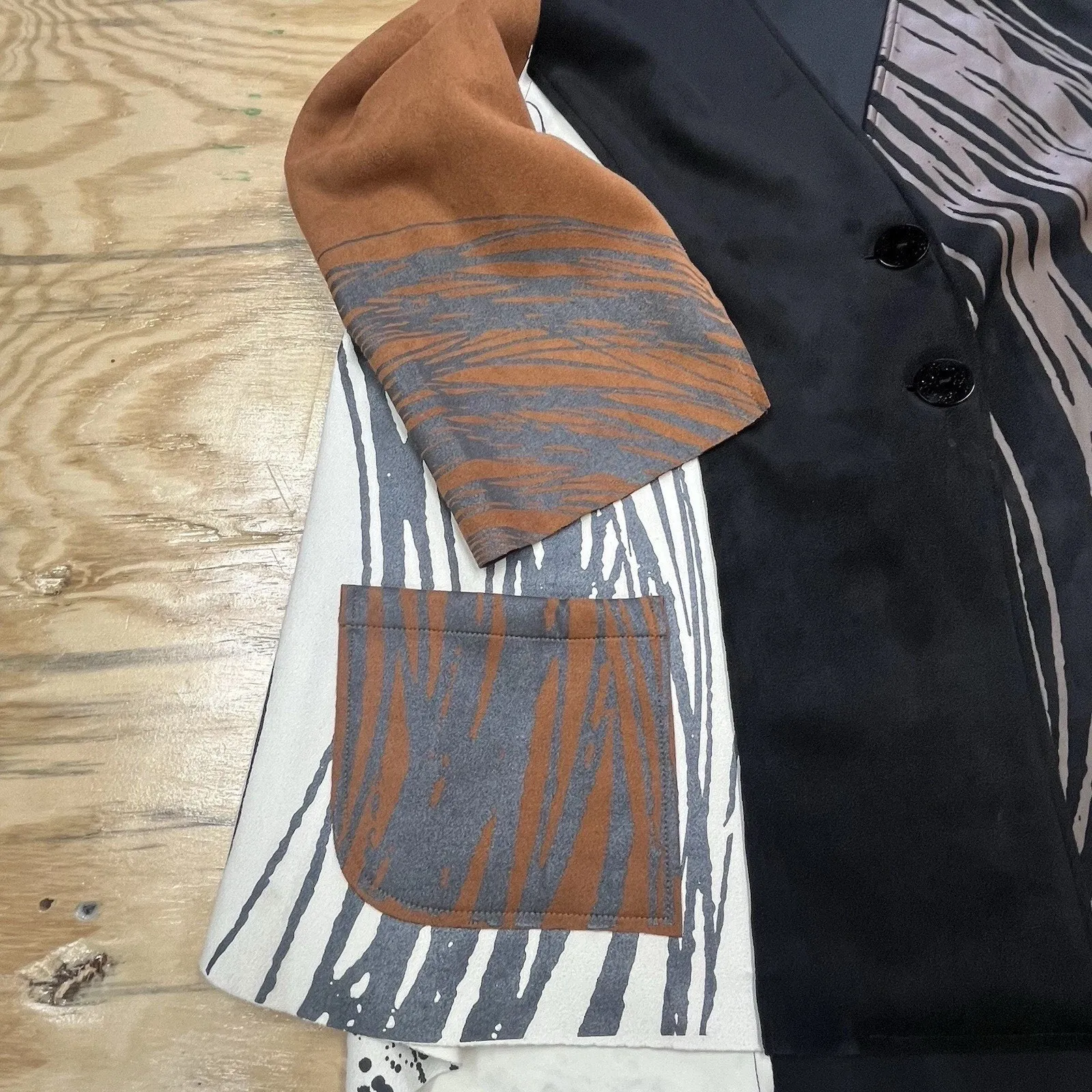 Ali Miles Boho Faux Suede Printed Jacket Womens Sz 1X Black Brown Artsy Western - Image 6