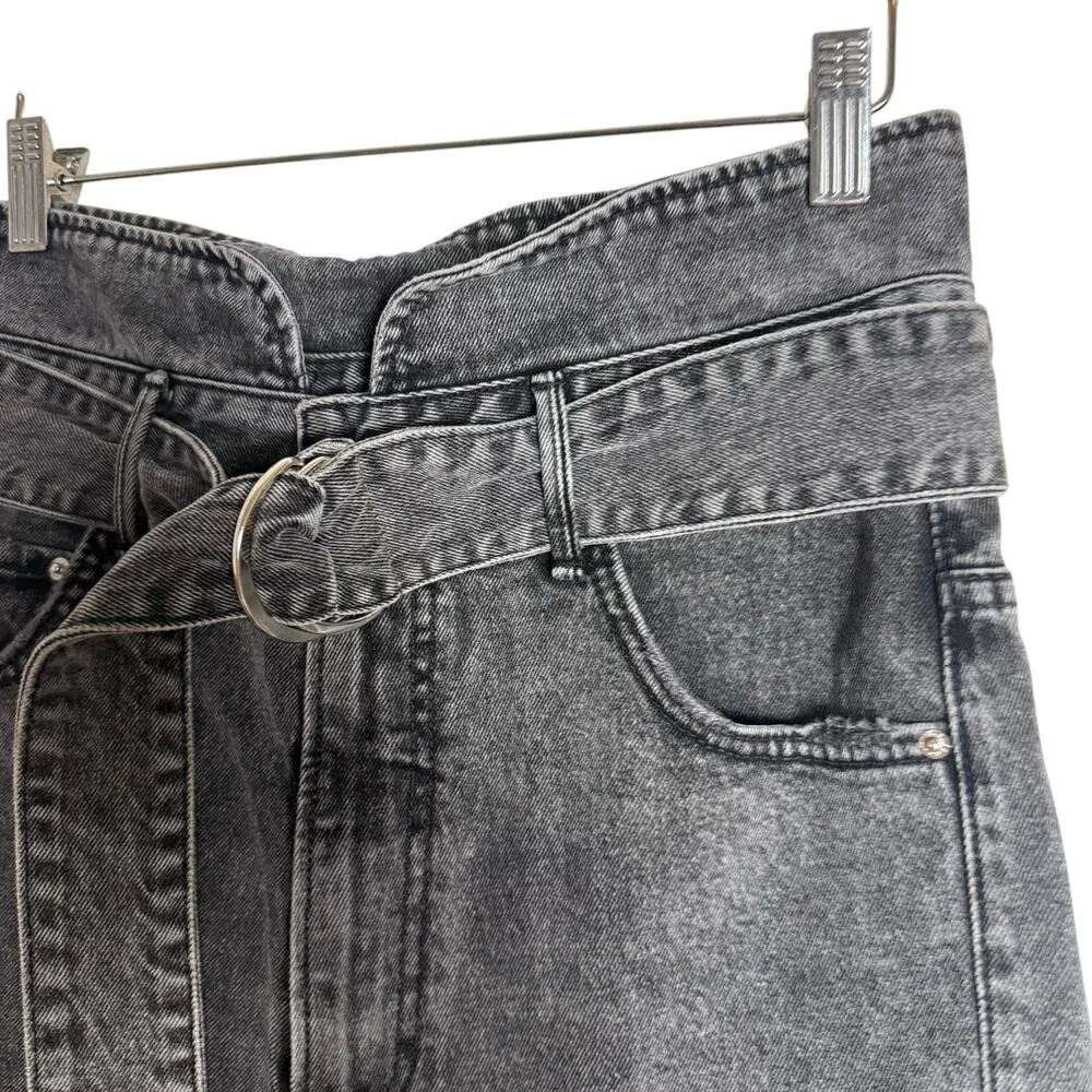 GRLFRND Dee Rumor Has It Washed Black Paperbag Belted High Rise Tapered Jeans 25 - Image 3