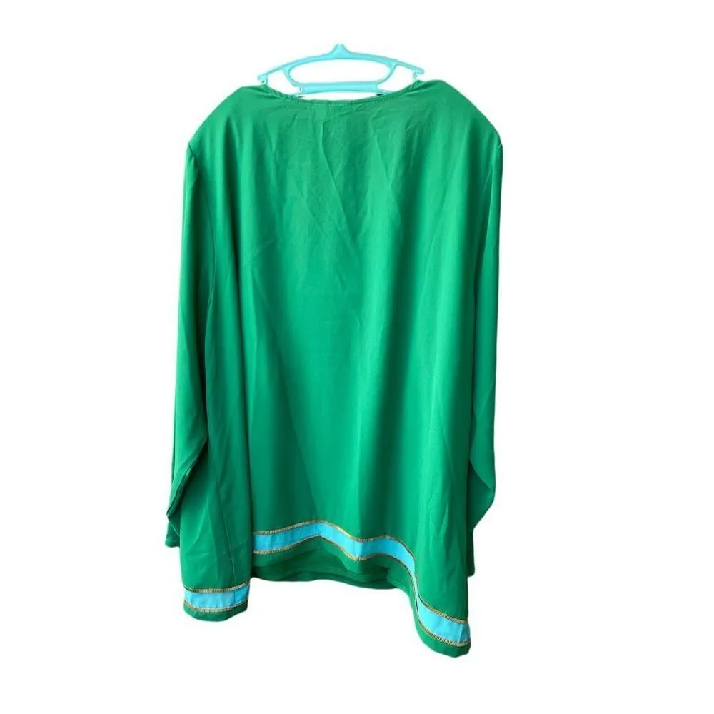 Marc Bouwer size 2X 2 piece set layered neckline with coppered beaded details. Green - Image 2