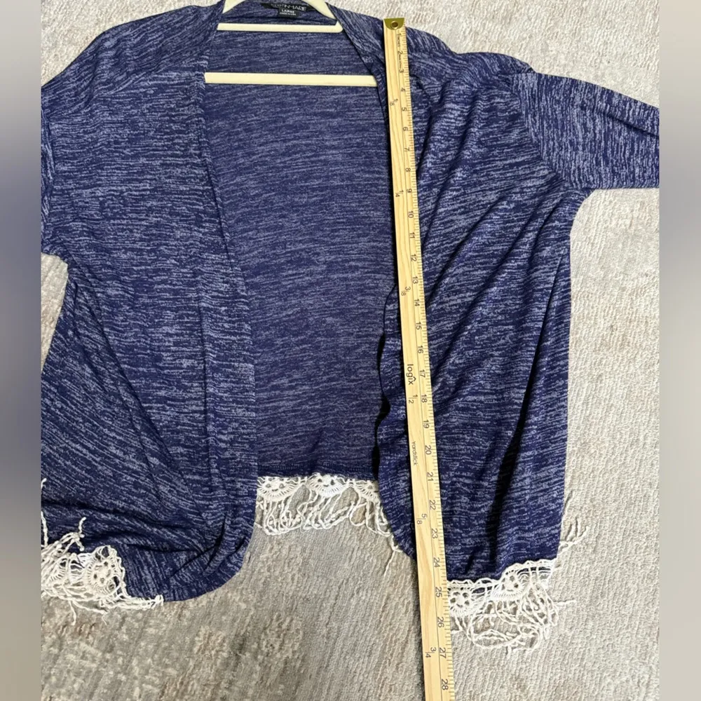Kristin Marie Blue Knit Cardigan Kimono with Lace Trim and Tassels Size L - Image 5