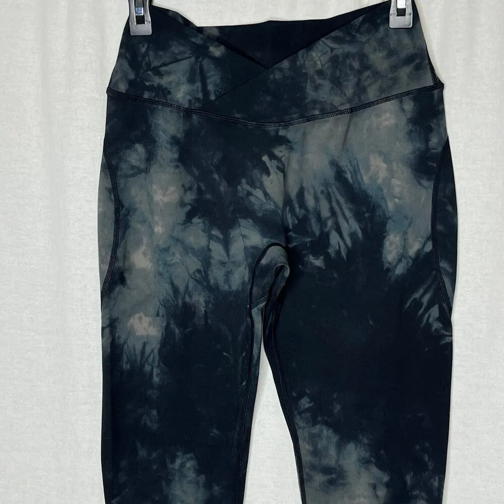 Alphalete‎ Surface Path Leggings Tie Die Crossover Front Black Gray XS X-Small - Image 3
