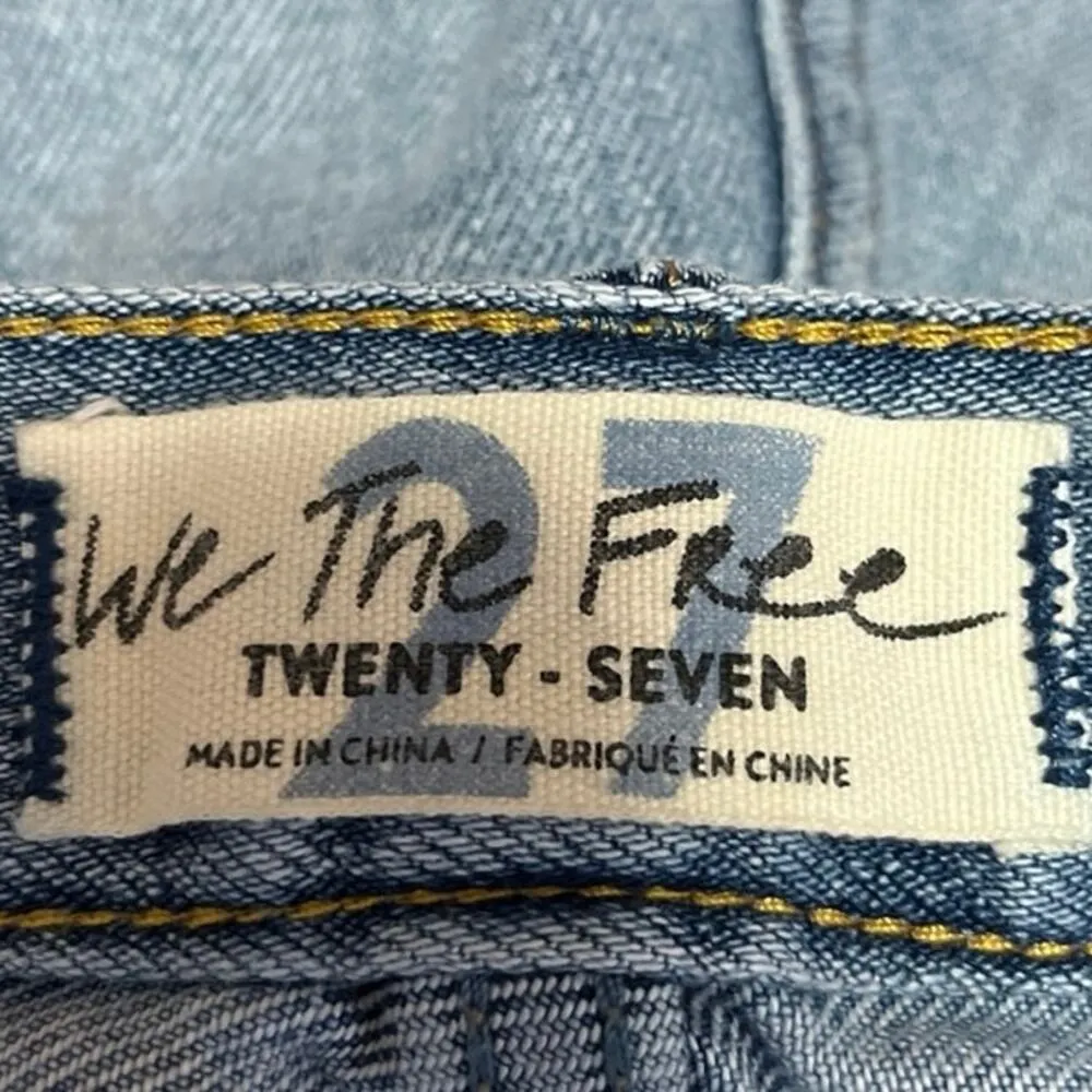 Free People We The Free Blue Medium Wash Distressed High Rise Jean Short Size 27 - Image 3