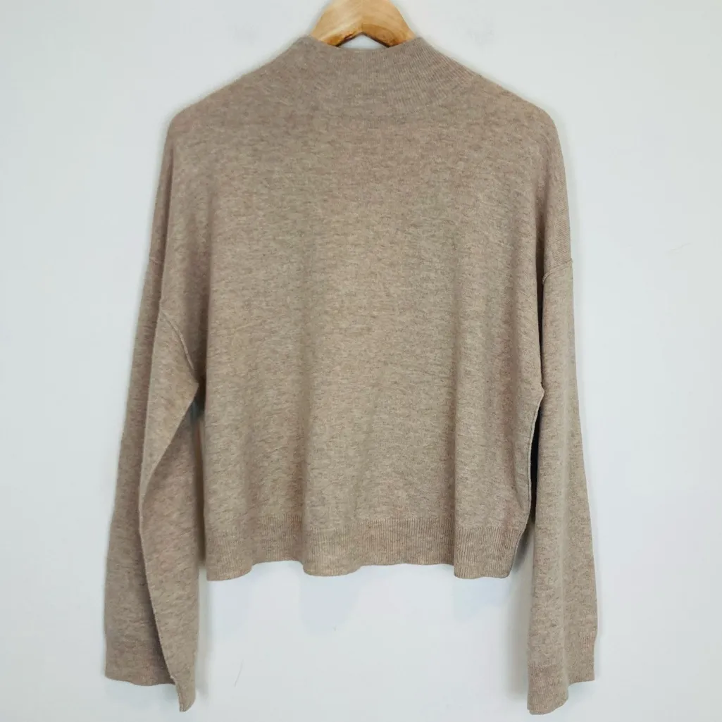ATM tan wool cashmere blend mock neck sweater w/ wide sleeves & ribbed detail Brown - Image 4