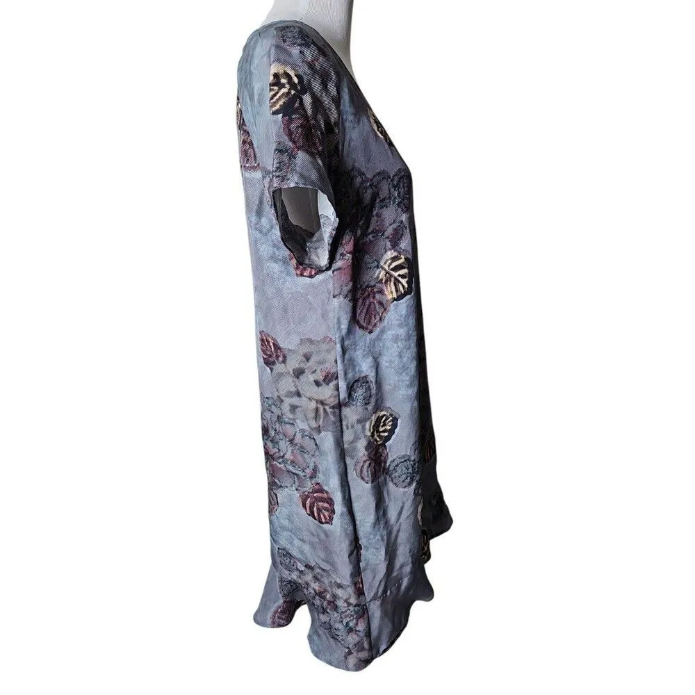 GARNET HILL Olivia Silk Dress Textured Floral Short Sleeved Ruffle Hem Size 10 - Image 2