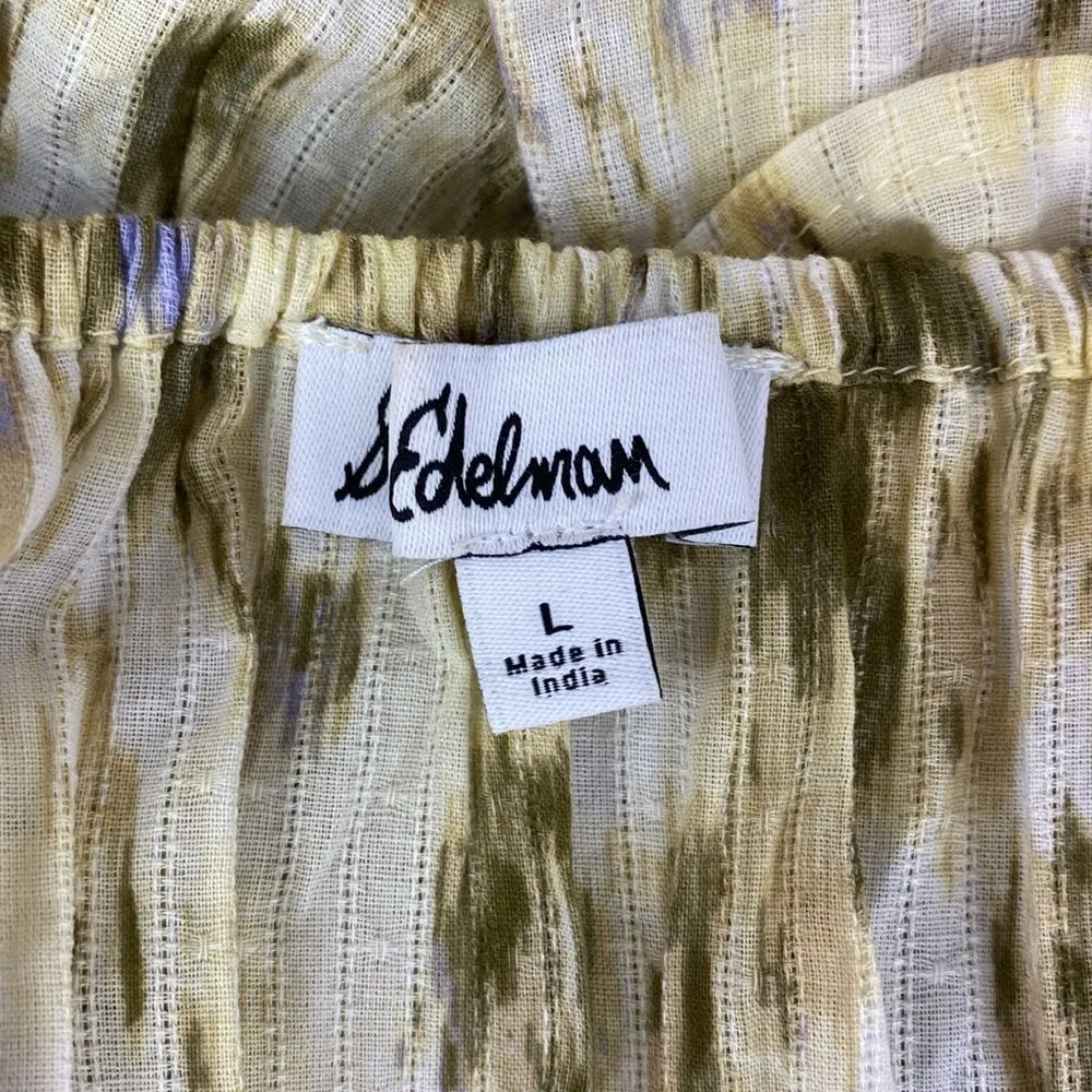 Sam Edelman Ivory & Green Print Cropped 3/4 Sleeve Peasant Bohemian Blouse Top L - Image 5