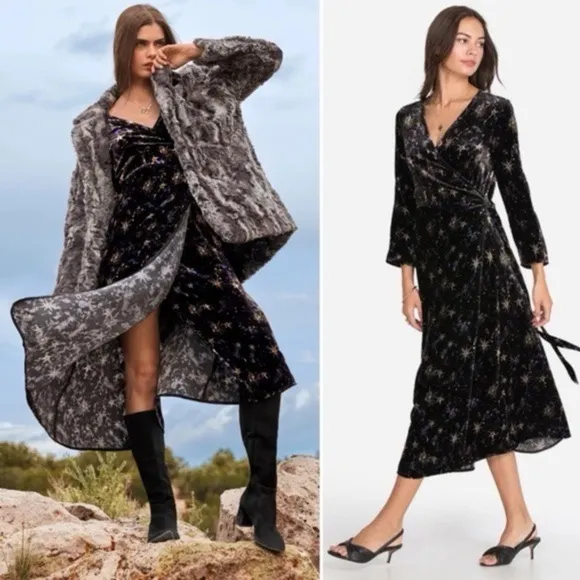 Johnny Was Stardust Velvet Wrap Midi Dress Silk Size XXS Limited Edition - Image 2