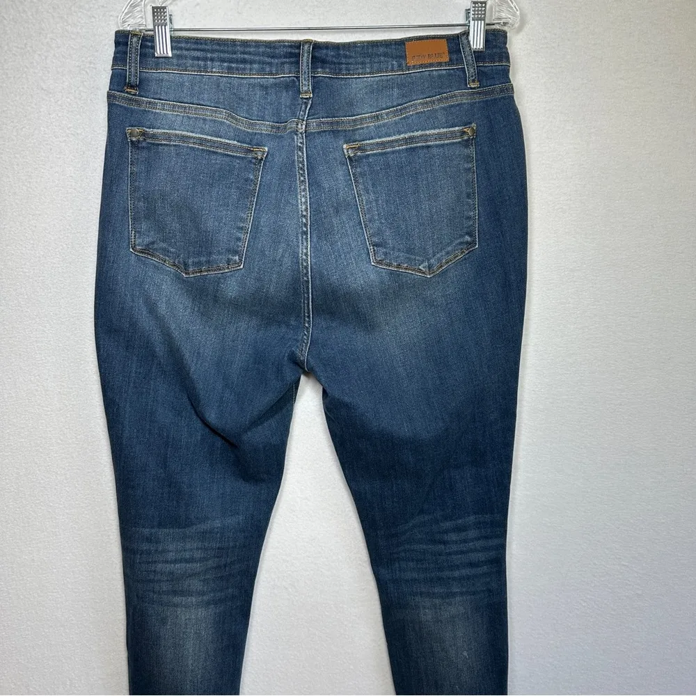 Judy Blue Skinny Fit Jeans 15/32 Blue Denim Raw Frayed Hem Stretchy Distressed - Image 7