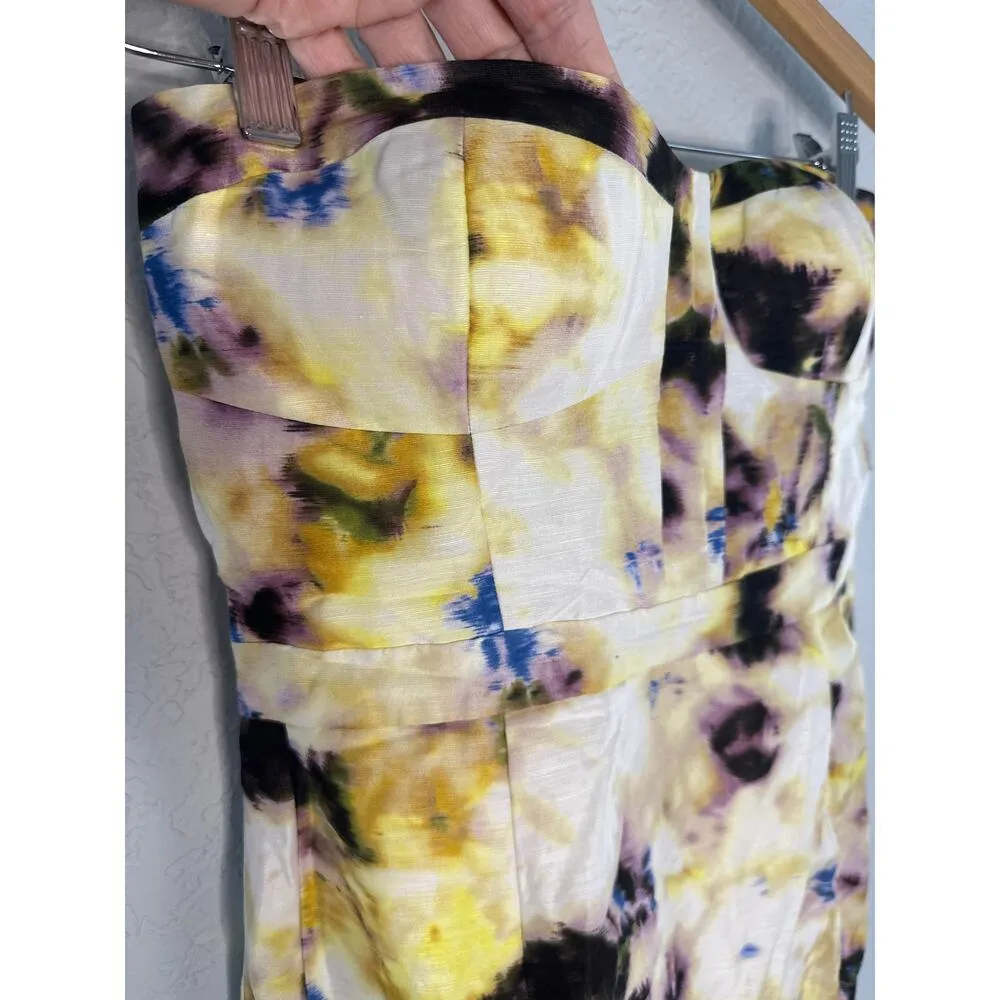 Vintage J.Crew Linen Silk Bustier Dress Watercolor Strapless Y2K Spring Summer - Image 5