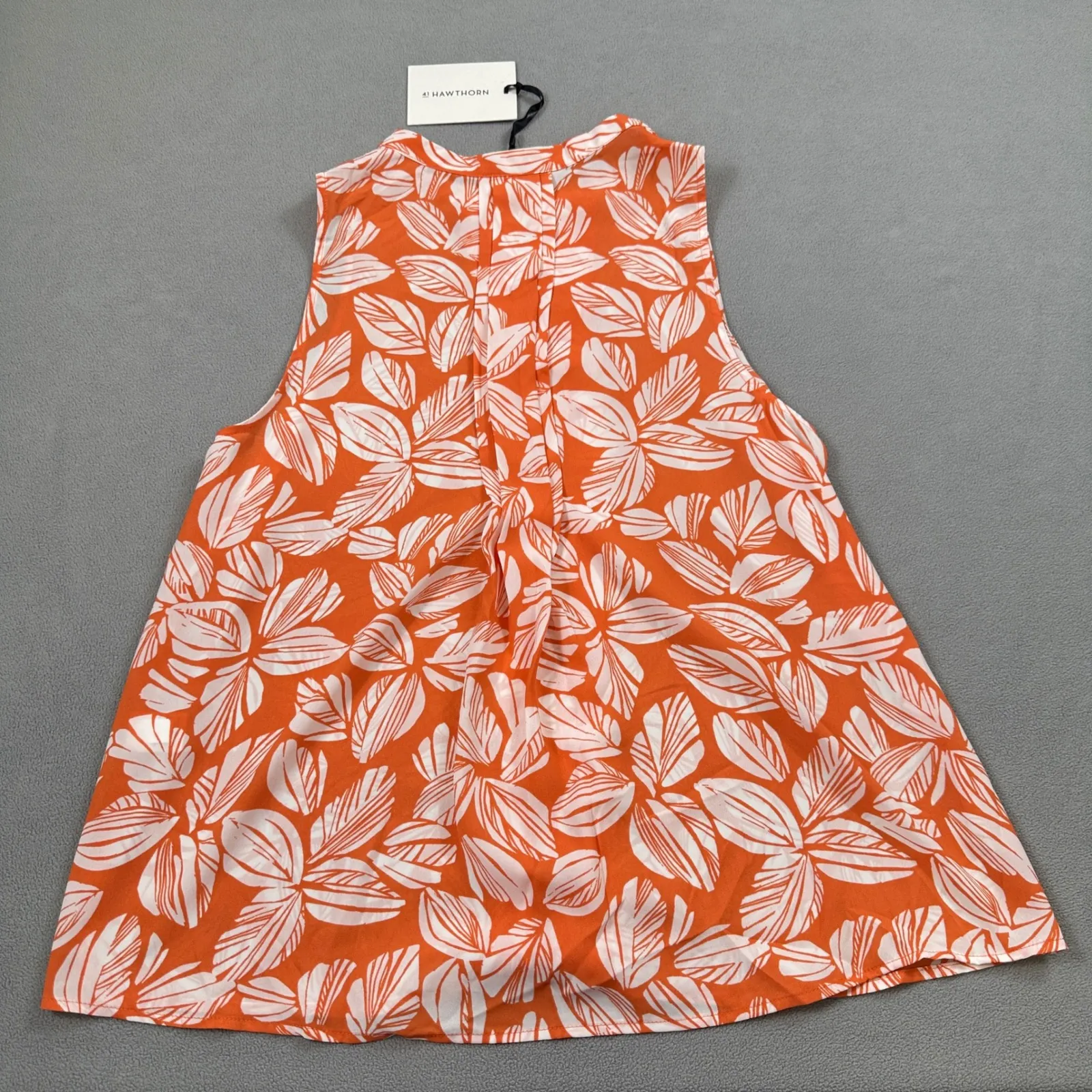 NWT 41 HAWTHORN Top Womens L Orange Sleeveless White Leaf Print Pleated Blouse Size L - Image 2
