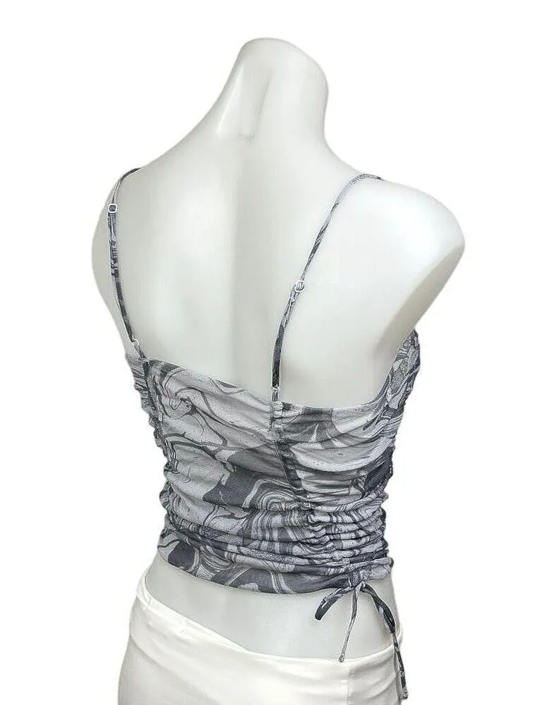 Urban Outfitters Grey Marble Tie Dye Print Spaghetti Strap Ruched Crop Top Sz S - Image 3
