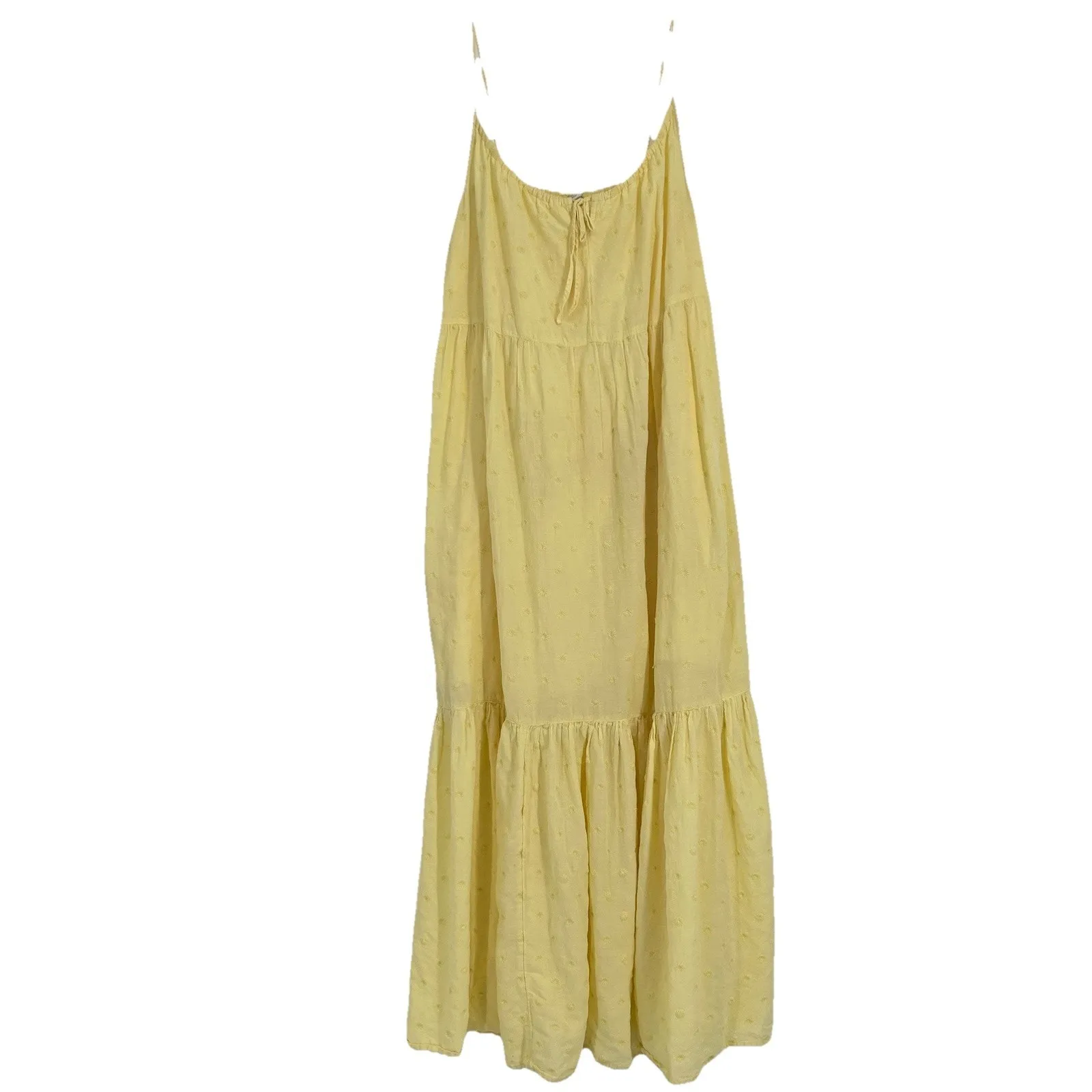 Old Navy Yellow Tiered Maxi Sun Dress Embroidered Sleeveless Pockets Sz XL Tall - Image 2