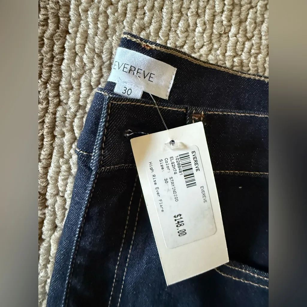 NWT Evereve High Rise Ever Flare Stay Indigo Dark Wash - Image 7