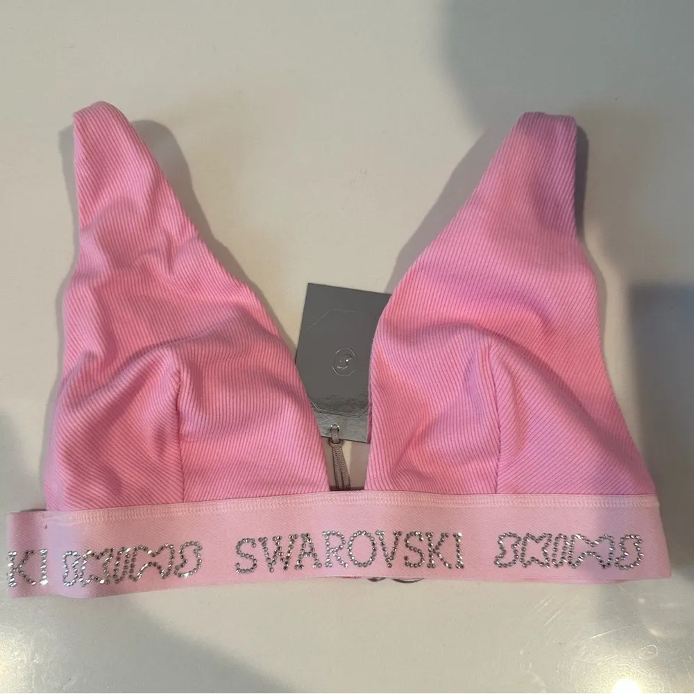 Skims x Swarovski Cotton Rib Plunge Crystal Bralette Bubble Gum Pink Large NEW - Image 3