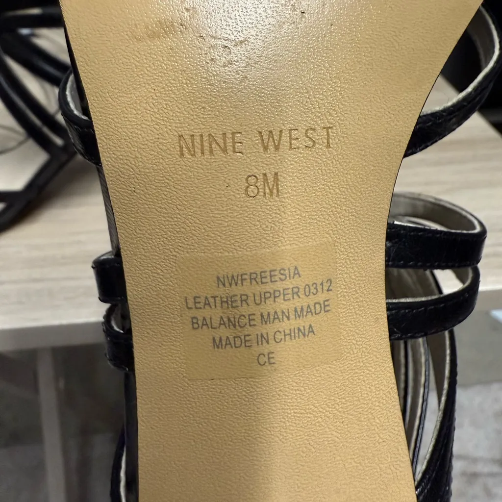 Nine West Freesia Sandal Stacked Heel Elegant Black Strappy Heels - Image 2
