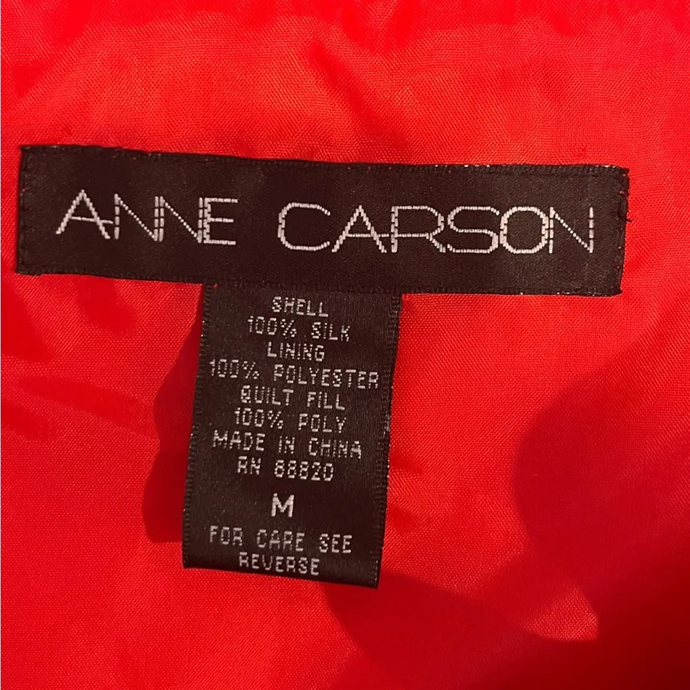 Anne Carson Red Quilted Silk Chinese Dragons Floral Button Up Shirt Jacket Sz M - Image 6