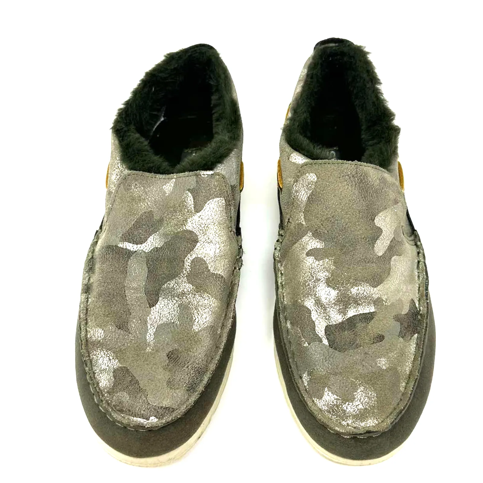 Sperry‎ size 7.5  STS86941 Olive camo fur lined slip on shoes leather D21-61971 - Image 6