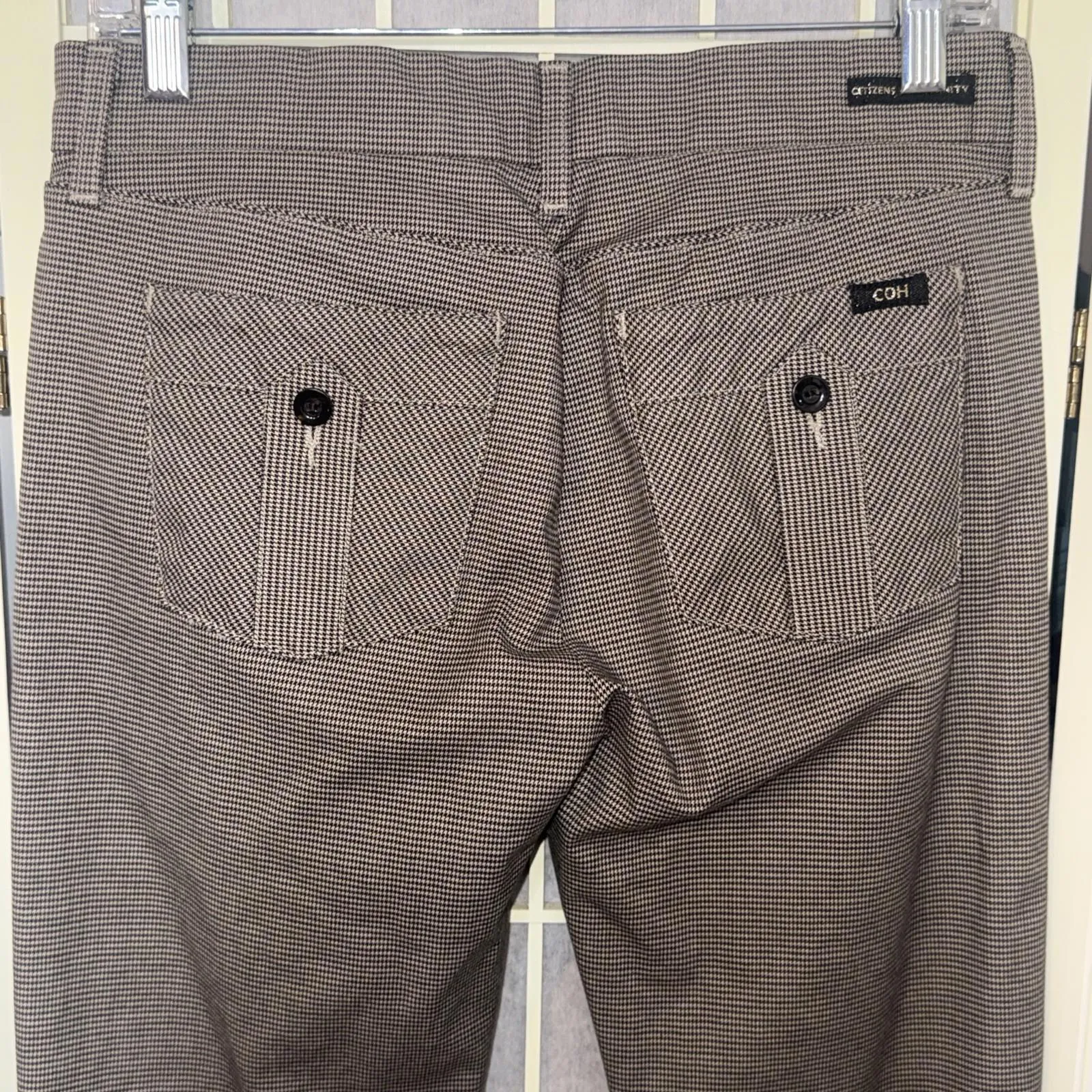 Citizens of Humanity COH Houndstooth Brown Y2K Low Rise Flare Luxury Denim Pants - Image 4