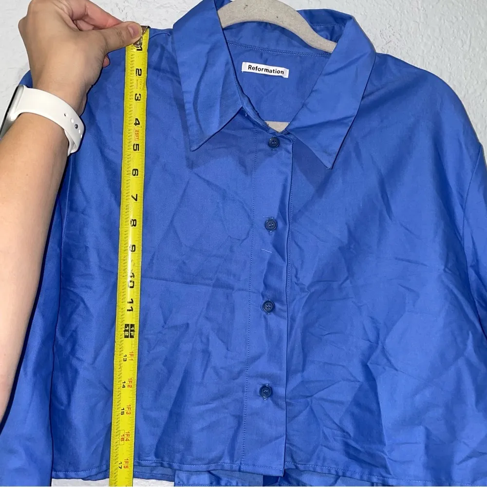 Reformation Noah Shirt Dark Blue Button Down Long Sleeve Large NWOT - Image 4