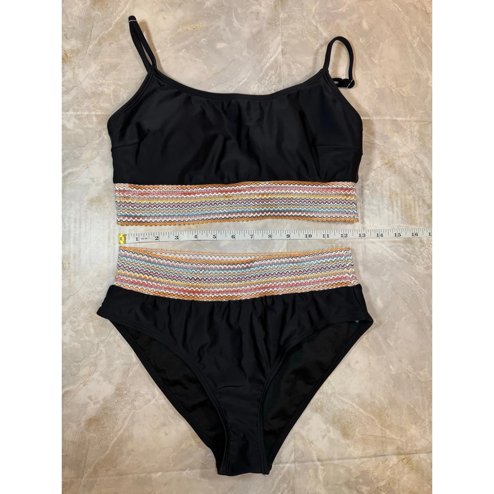 NWOT Black Retro Band Bikini Set (Size M) Size M - Image 3