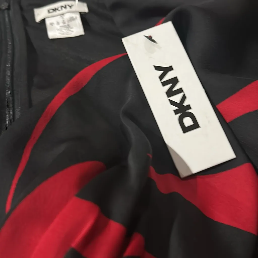 NWT DKNY Surplice V-Neck Long Balloon Sleeve Asymmetrical Hem Dress - Image 10