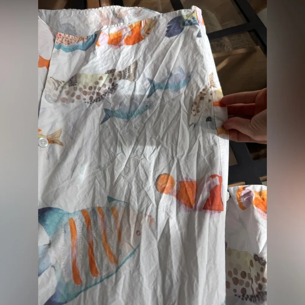 Fish dress shirt long sleeve button down coverup watercolor print beach swim - Image 8