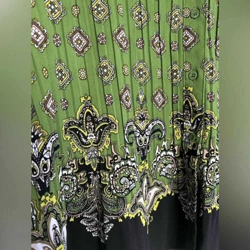 APT 9 Green Blouse Petite Paisley with bottoms women size L - Image 2