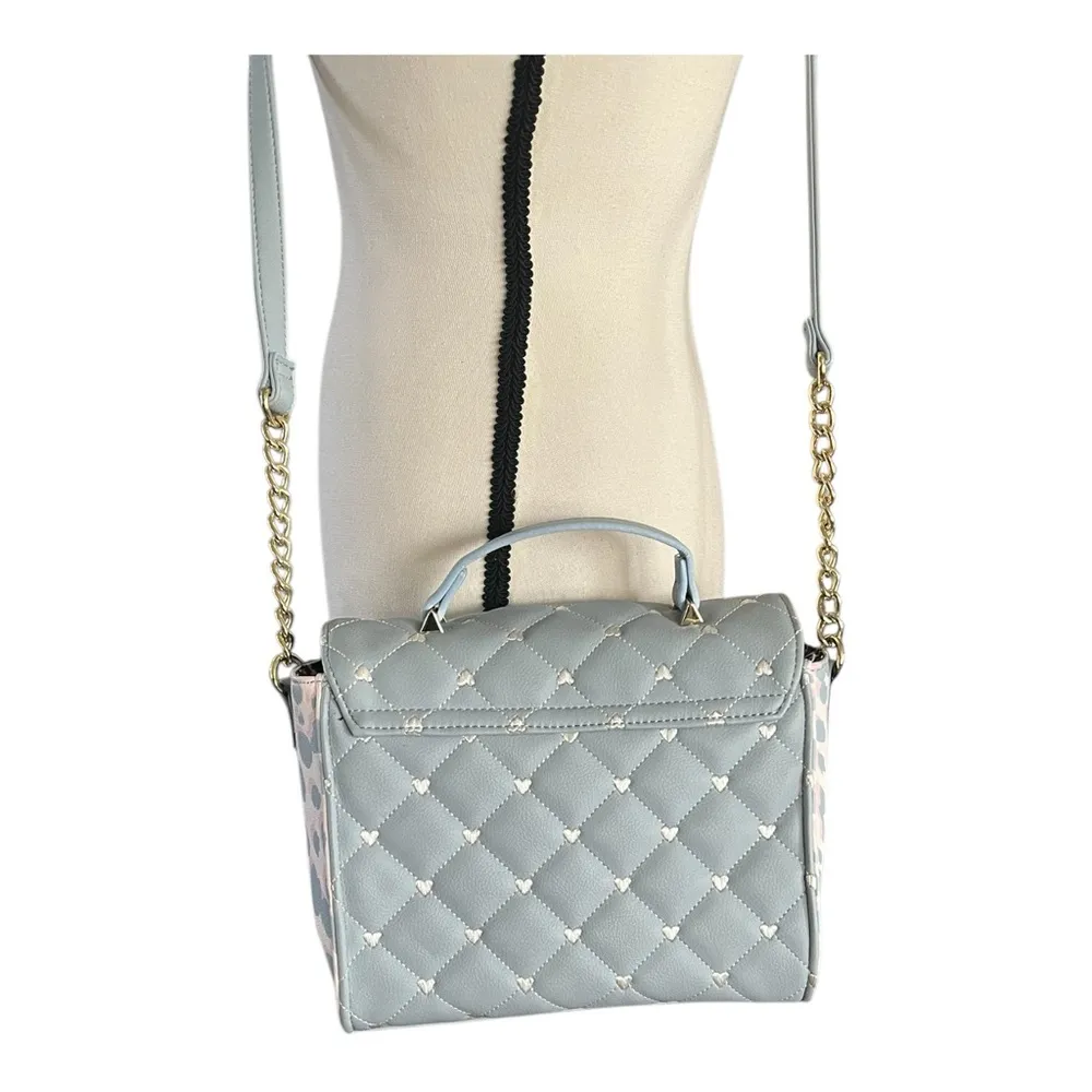 Betsy Johnson Pale Gray Blue Crossbody Quilted Hearts and animal print s… - Image 6