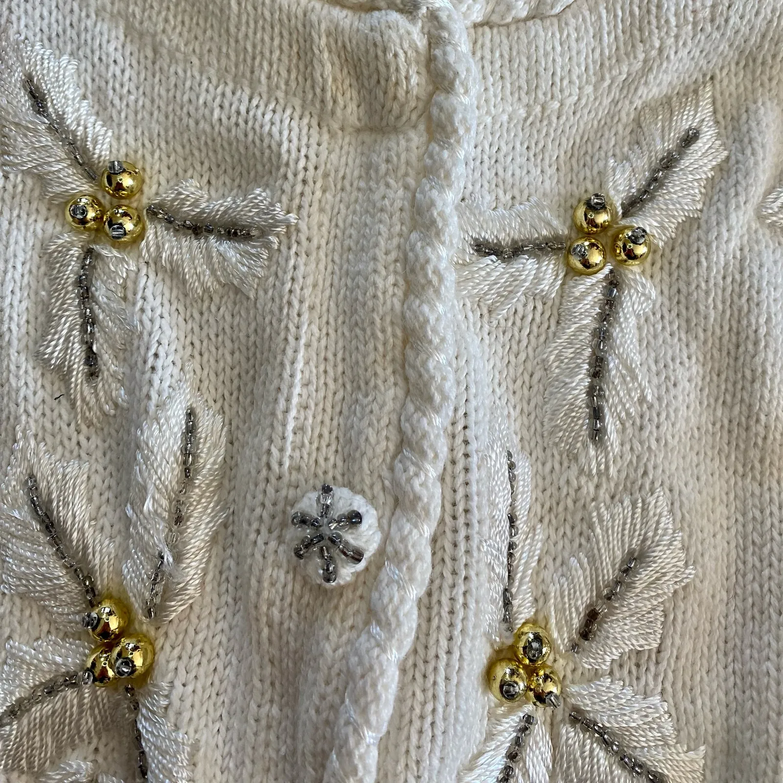 BP Design Vintage Ramie Knit Holly Berry White Sweater Cardigan Womens XLarge Size XL - Image 4
