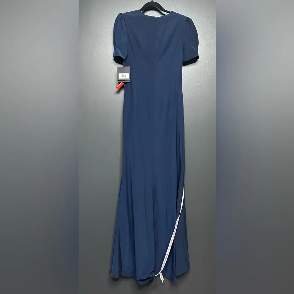 NWT Mac Duggal 2630 Plunge Neck Puff Sleeve Cut Out Gown Navy 4 - Image 8