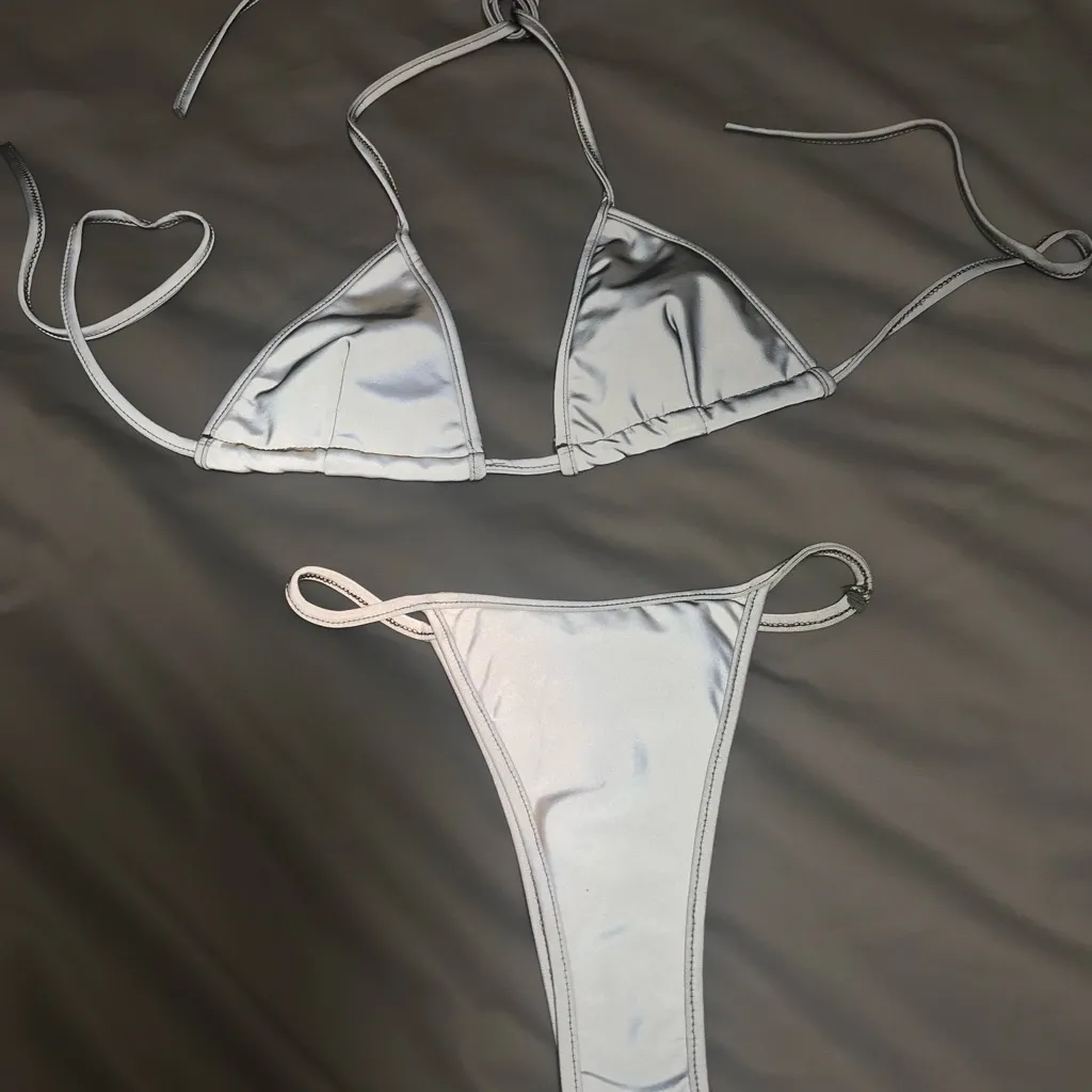 Bikini women’s silver Bikini S Small beach pool party sexy Gray - Image 2