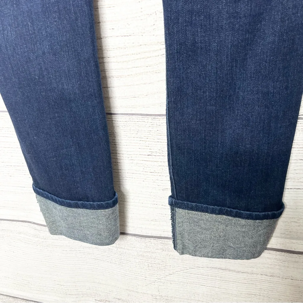 WHBM Dark Blue Slim Ankle Jeans with Gold Sparkle Boyfriend Cuffs Size 4 Long - Image 11