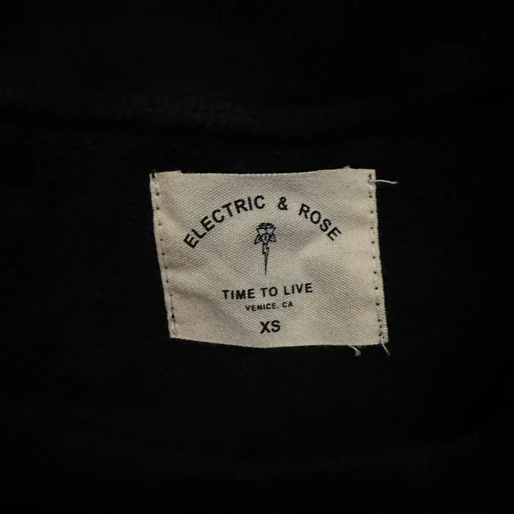 Electric & Rose Black Sweatshirt with Rainbow Stripe Sleeves XS - Image 5