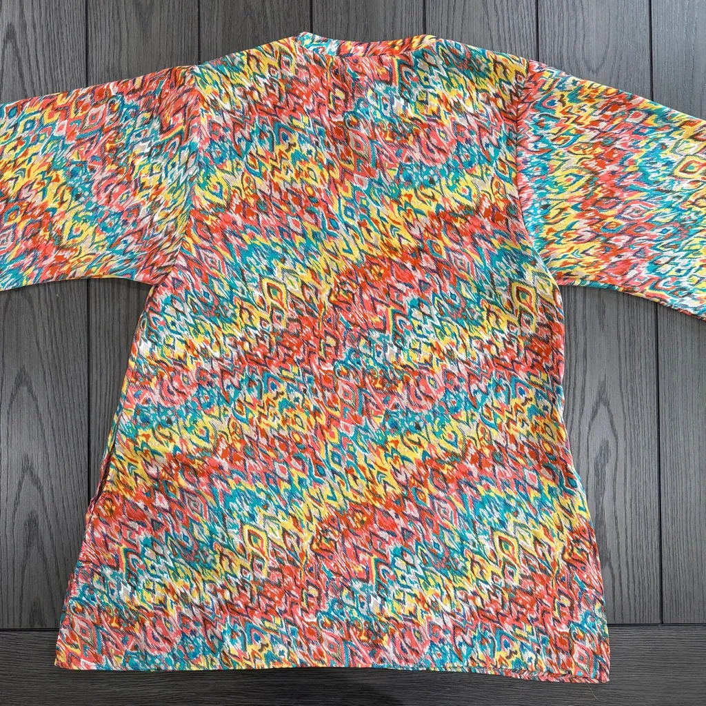 Uncle Frank Ivy Jane Cover Up Tunic Top Pom-Pom Sleeve Size M Beachy Boho Retro - Image 2