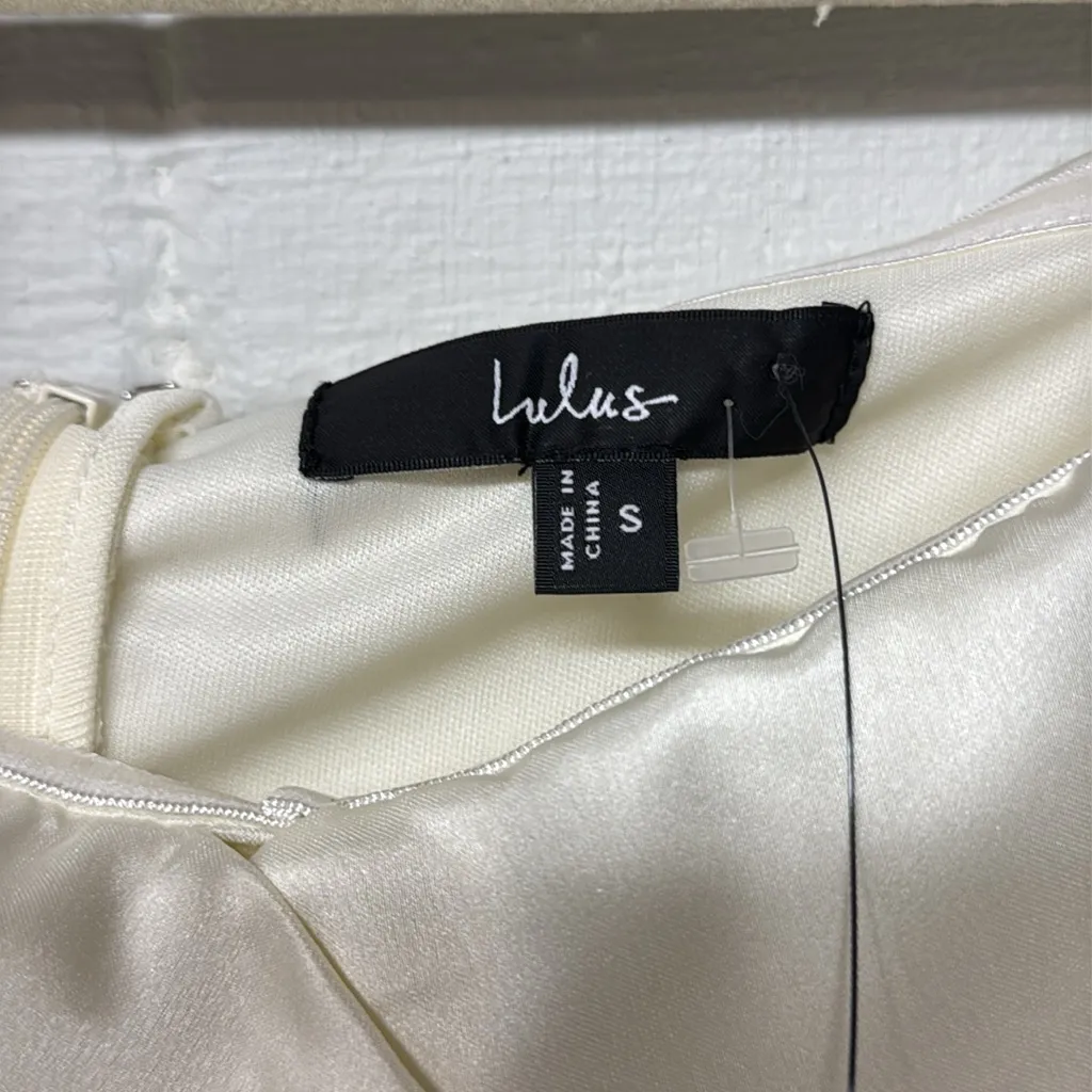 Lulu's NWT Always Celebrating Ivory Satin Off-the-Shoulder Mini Dress Size Small - Image 9