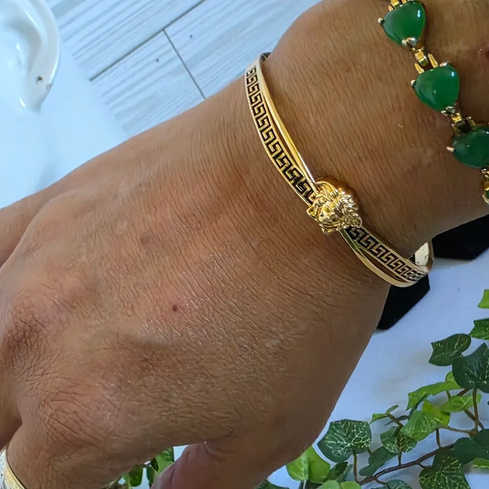 Gold Filled Medusa Greek Key Thin Clamper Hinge Bangle Bracelet Pink - Image 6