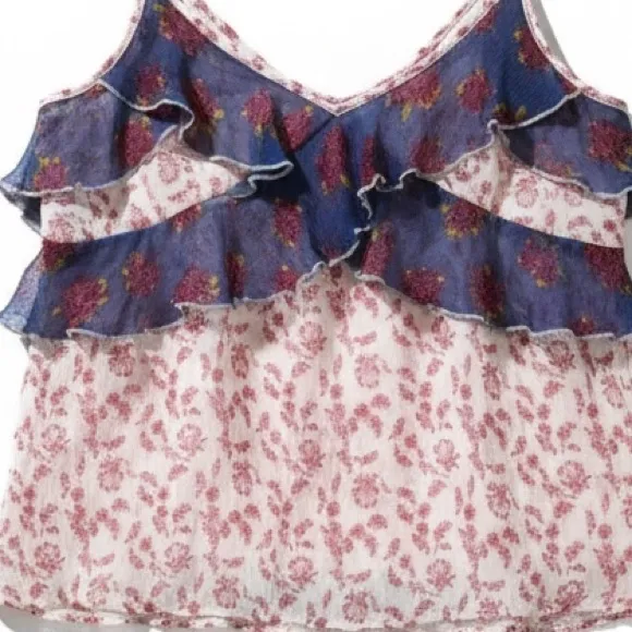 Free People All Things Sheer floral camisole tiered tank top In size L Red Size L - Image 11