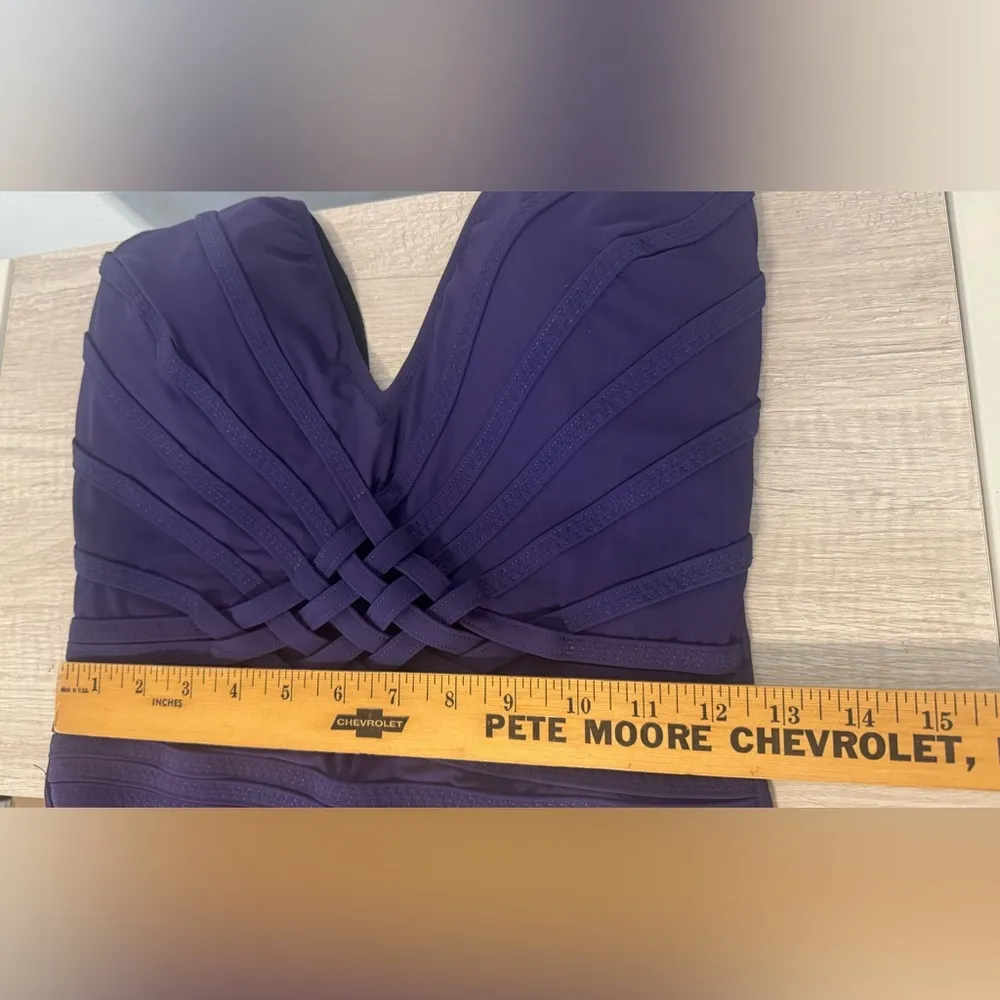 Gottex Collection Divine V-Neck V-Back One Piece Swimsuit Purple Shaping NWT 14 - Image 7