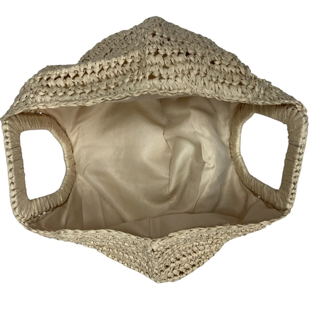 Women's Half Moon Straw Purse Clutch Bag in Cream Woven Beach Retro Tan - Image 3