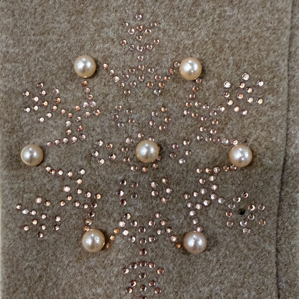 Elegant Khaki Gloves with Pearl Beads Tan - Image 3
