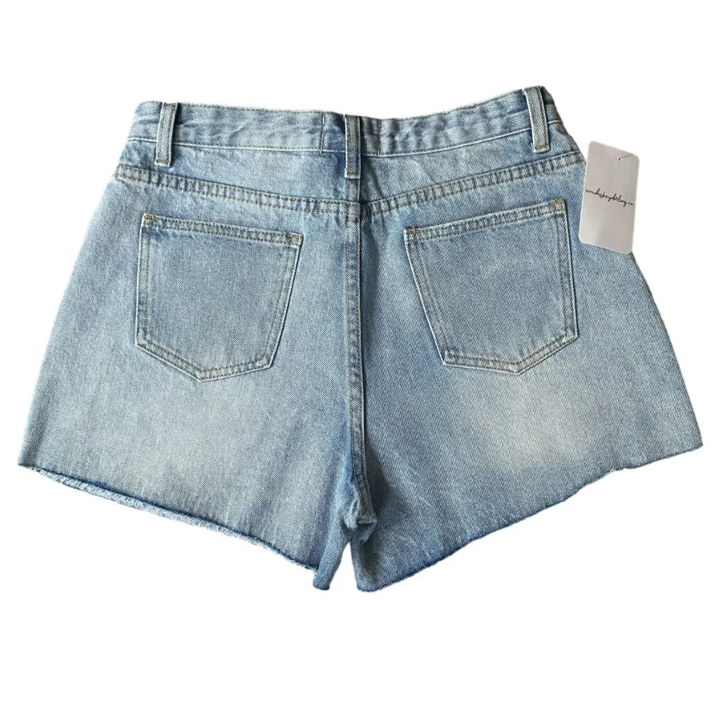 Twelve by Ontwelfth women's Large emmie denim light wash frayed sequin shorts - Image 6