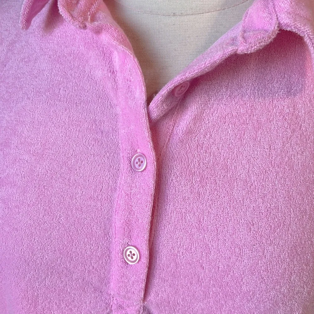 Pink Terry Top Cropped Collared Polo Summer Womens Small New - Image 6
