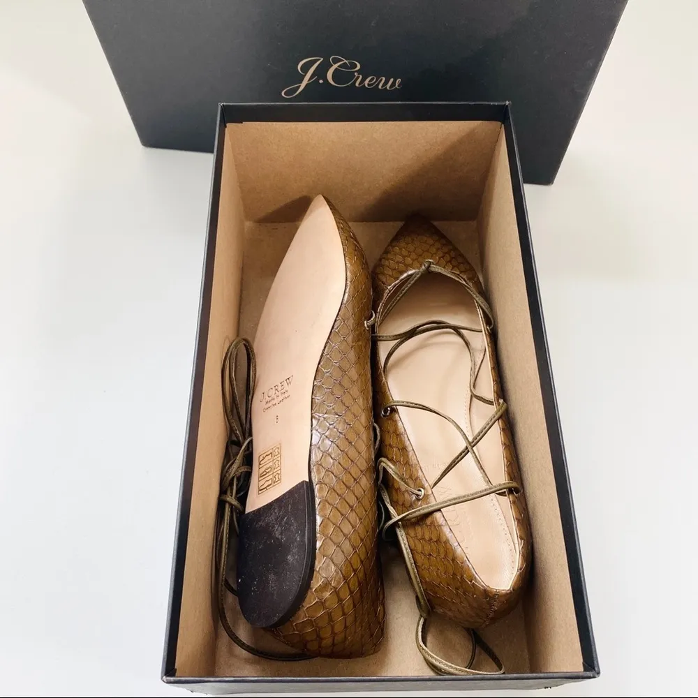 Jcrew snake skin emboss point toe brown flats NEW - Image 7