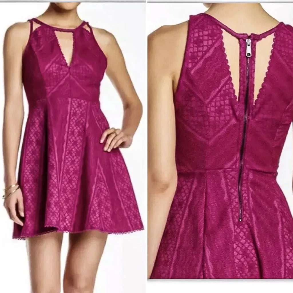 Free People Miss Connections Magenta Lace Cutout Skater Mini Dress Size 2 - Image 2