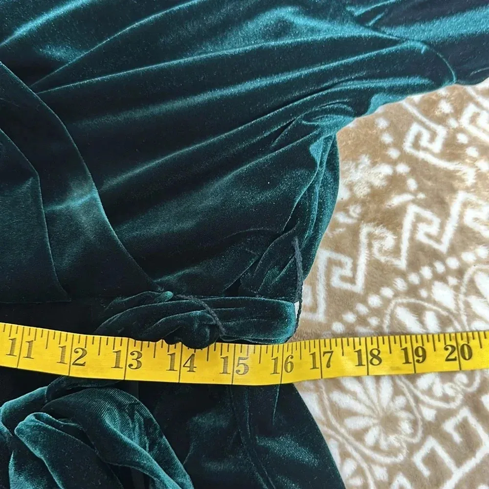 Womens Velvet Faux Wrap Midi Dress Size 16 Emerald Green Long Sleeve - Image 10