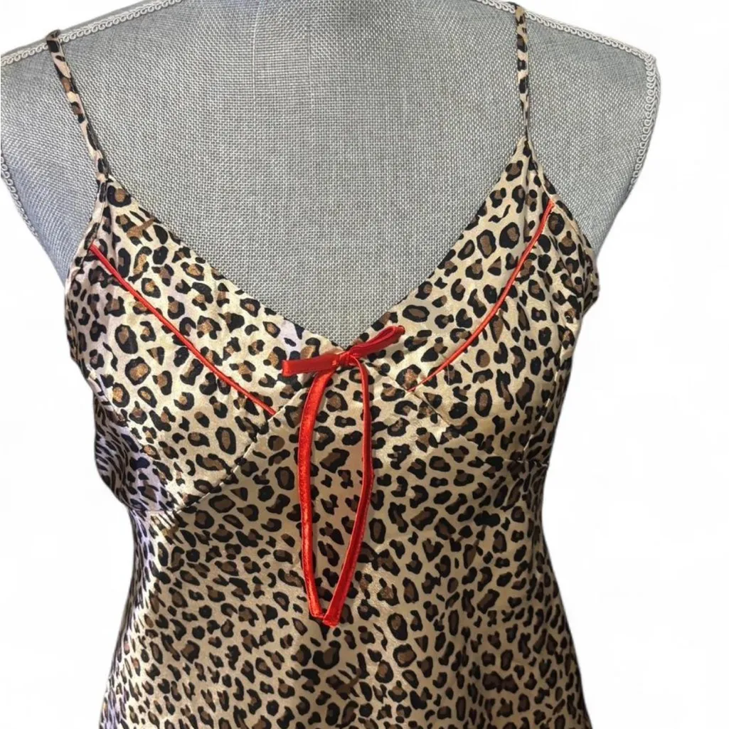 Leopard Print Slip Dress with Red Accent Brown - Image 2