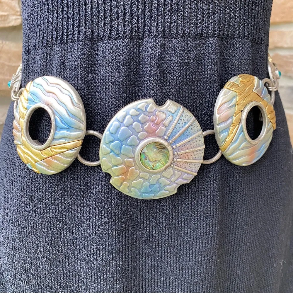 Chico's Retro Chain Belt Abstract Colorful Ocean - Image 2