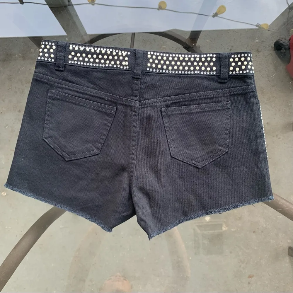 Olsenboye Demin Bedazzled Frayed Hem Shorts in Black -Size 1, Jewels, Dots Studs - Image 11