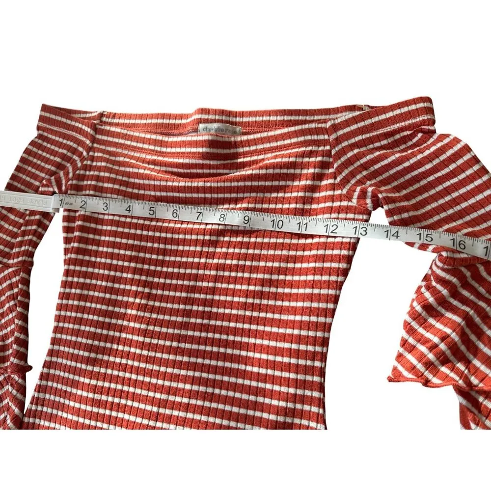 Vintage Womens off-the-shoulder mini dress Striped tiered ruffled sleeves Sz S - Image 6