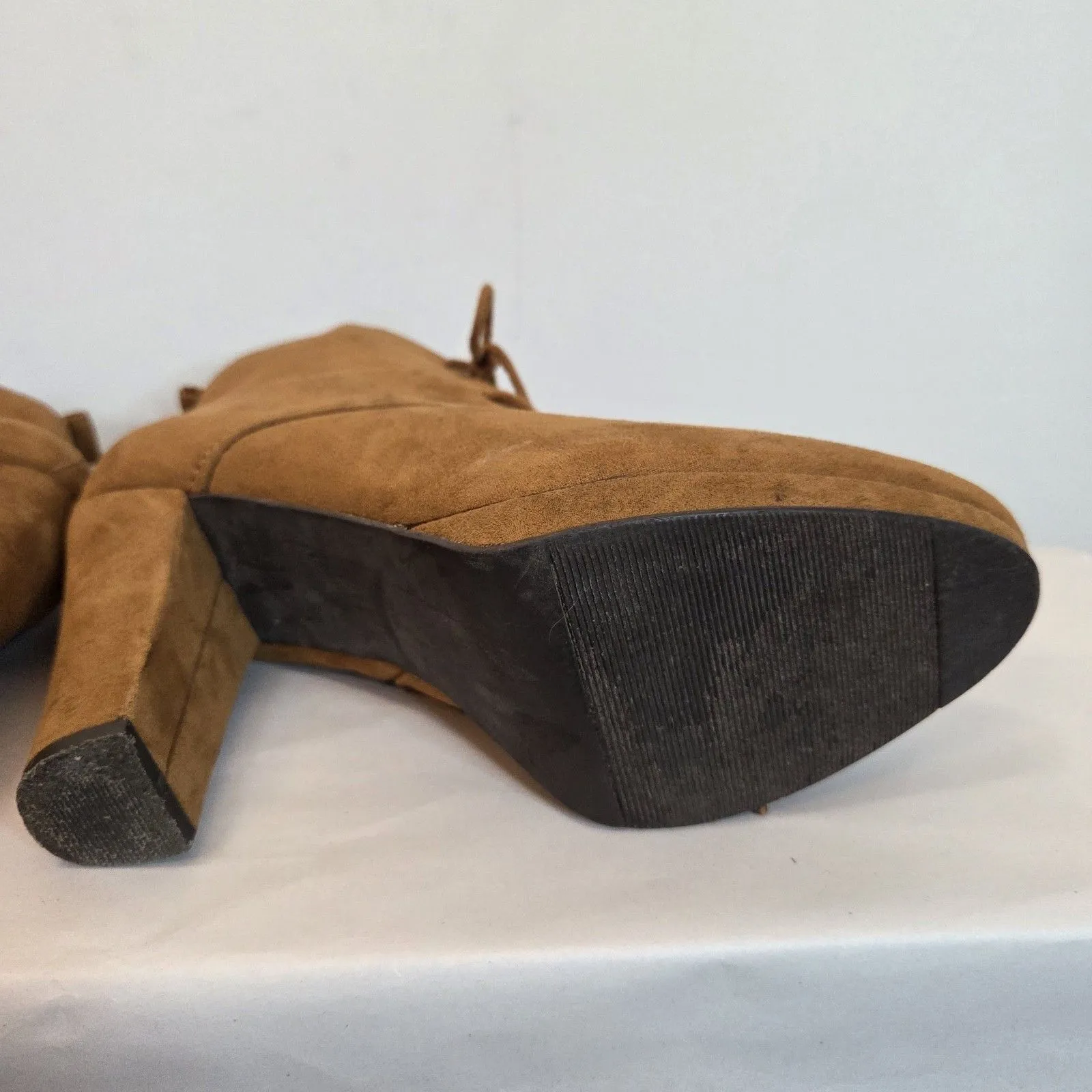 Forever 21 Boots Women’s Brown Faux Suede Ankle Boots Zipper Block Heels 6 - Image 13