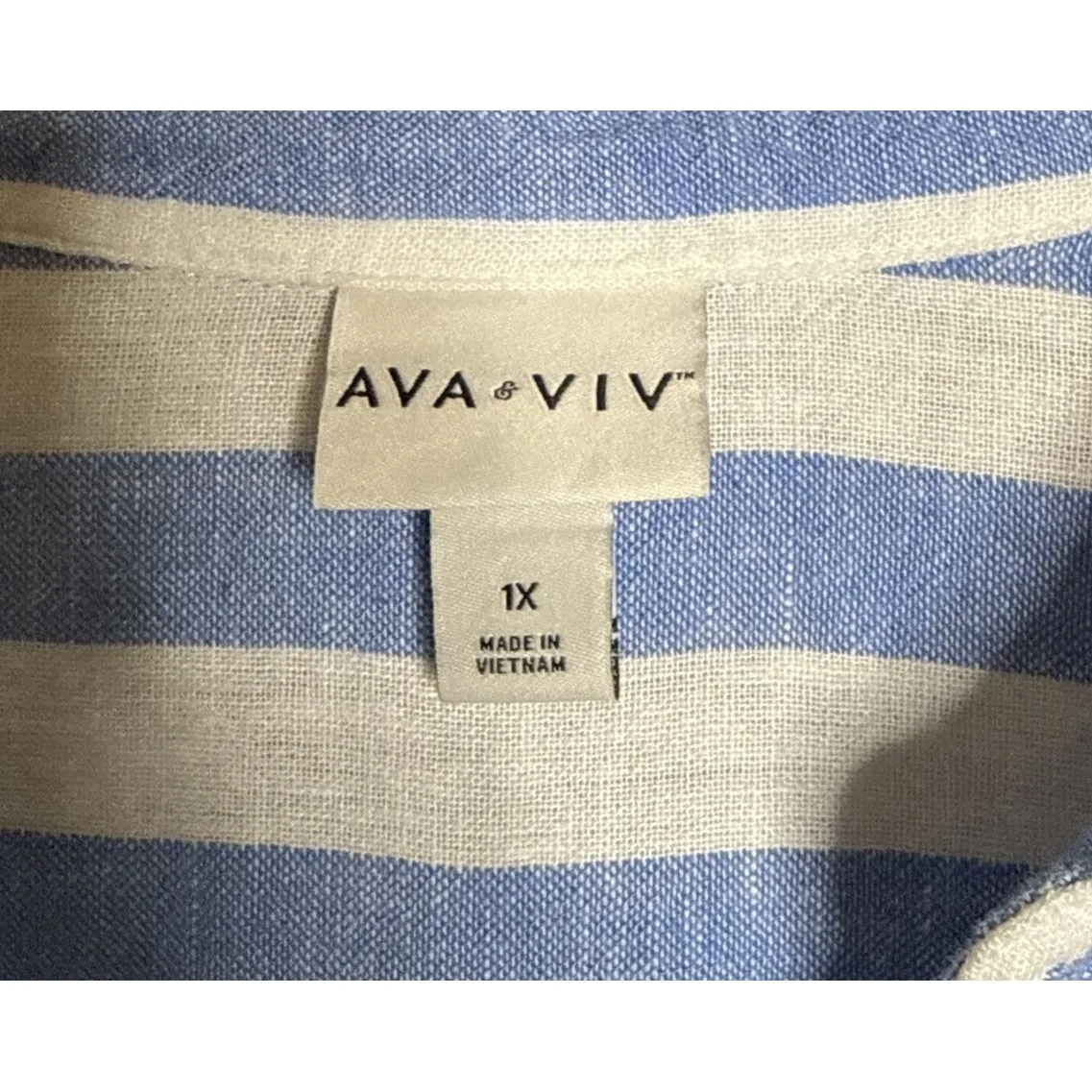 Ava Viv 1X Short Sleeve Maxi Shirt Dress Linen Blend Striped Blue White Pockets - Image 3
